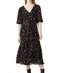 Ganni Floral Printed Midi Dress in Black sz 2
